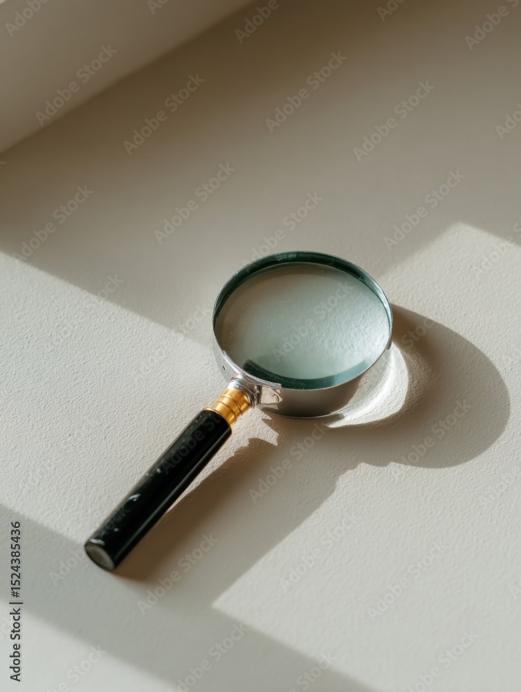 Aufkleber Magnifying Glass on White Surface Under Sunlight, Representing Investigation and Forensic Analysis for Business Intelligence and Problem Solving : Generative AI