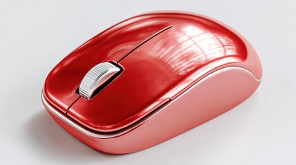 Shiny Red Computer Mouse on White Surface, Symbolizing Digital Connectivity and Technological Innovation for Modern Business : Generative AI
