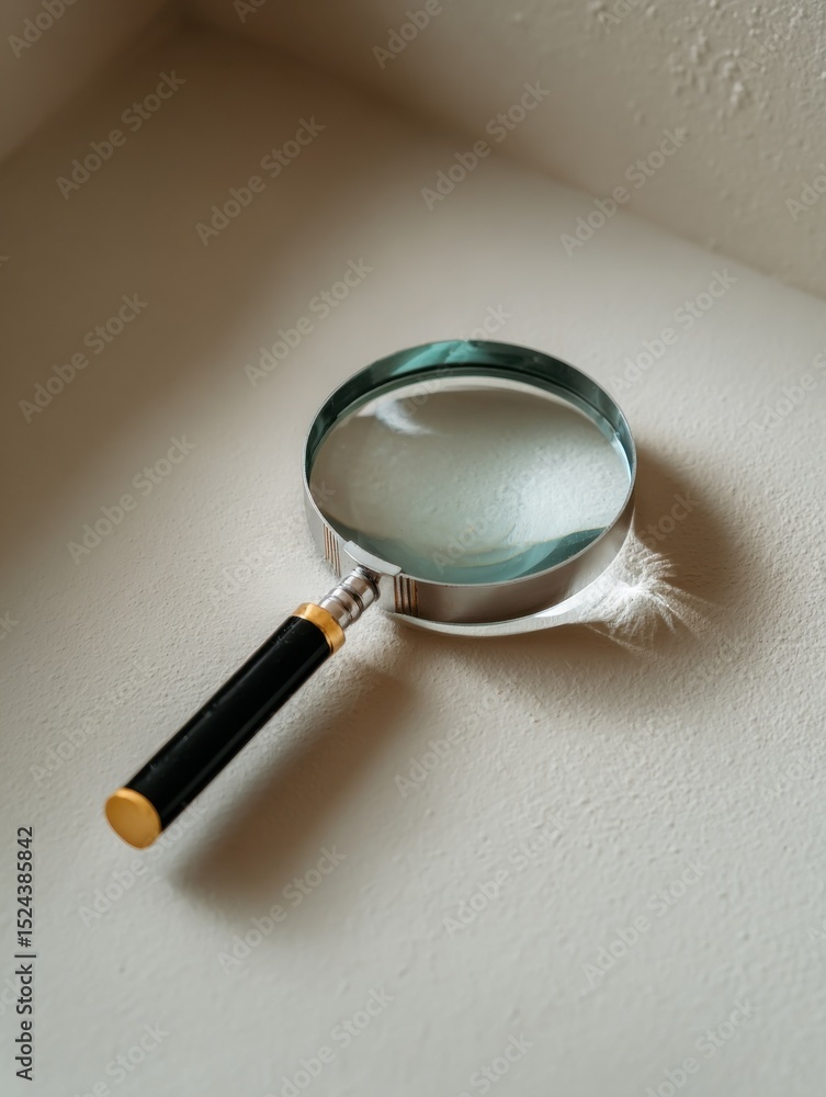 Aufkleber magnifying glass on white surface, symbolizing investigation and due diligence for business analysis
