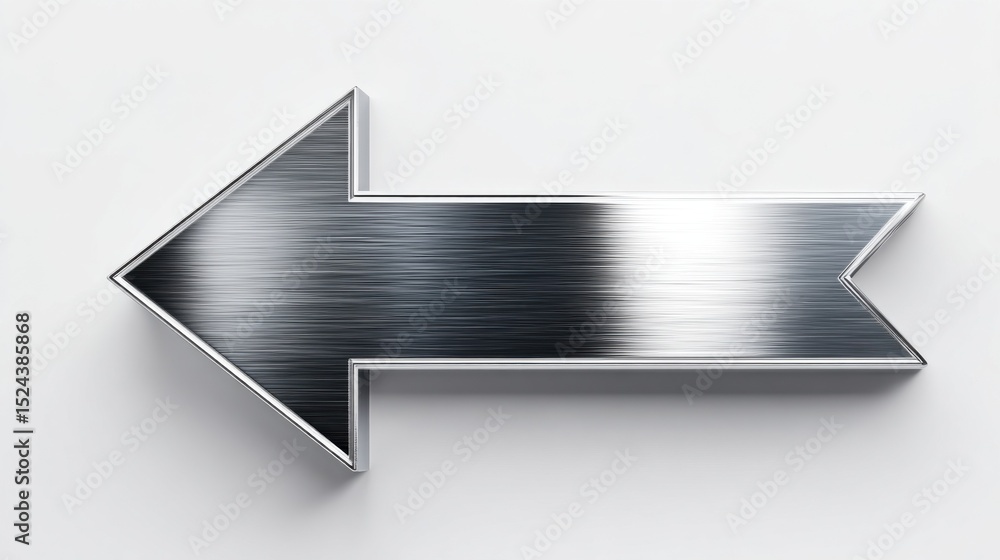Poster Brushed Metal Arrow Pointing Left on White Background, Symbolizing Direction and Business Strategy, Ideal for Guidance and Navigation Concepts : Generative AI