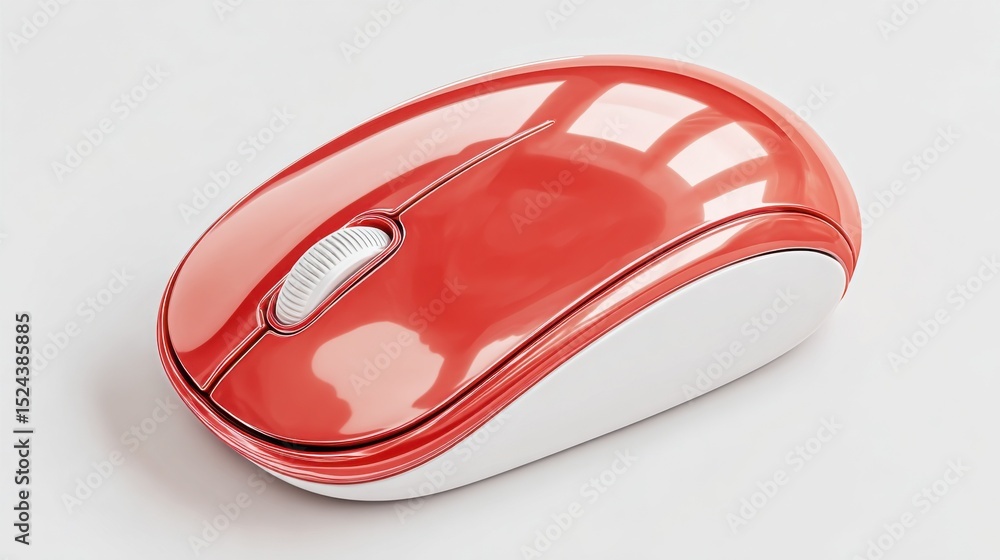 Aufkleber Red Wireless Computer Mouse on White Surface, Symbolizing Connectivity and Modern Technology for Business Solutions and Digital Transformation : Generative AI
