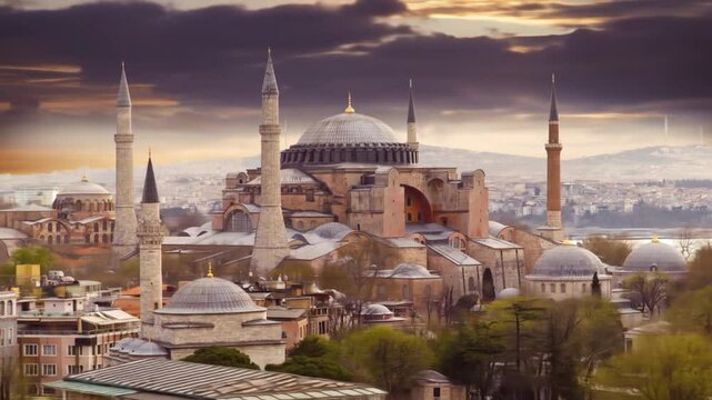 4K View of Hagia Sophia Istanbul city, Turkey. Hagia Sophia Timelapse