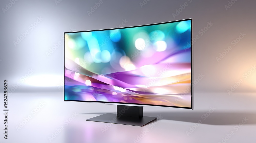 Fototapete Curved Monitor Displaying Abstract Colorful Pattern, Representing Modern Technology and Digital Transformation in Business Presentations and Product Showcases : Generative AI