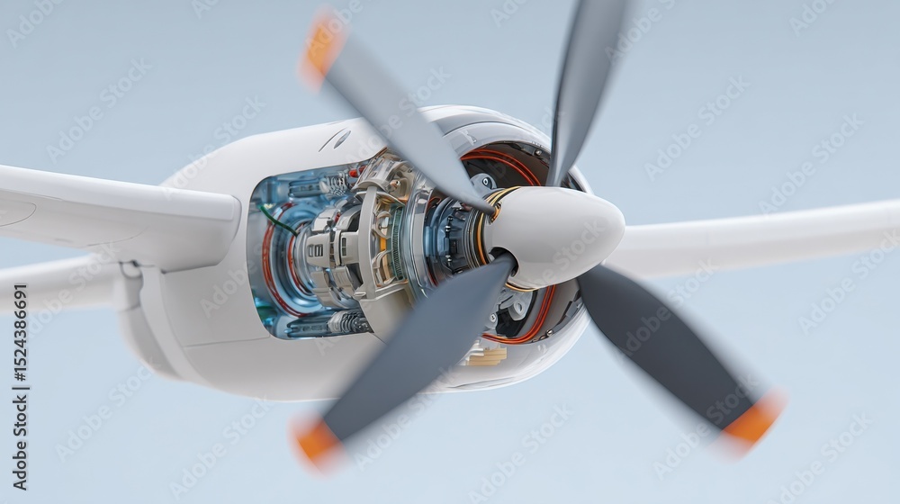 Aufkleber cutaway view of aircraft engine and propeller, showcasing innovation and aviation technology, perfec