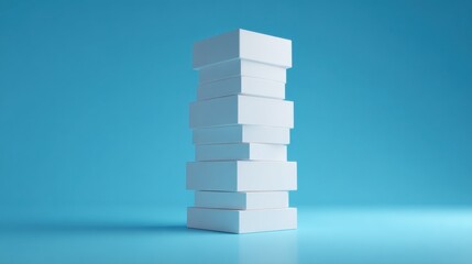 Fototapeta premium Stack Of White Cubes On Blue Background, Symbolizing Business Hierarchy and Corporate Structure, Ideal for Organizational Growth and Stability Concepts : Generative AI