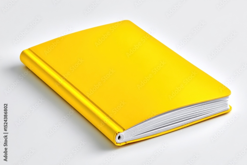 Poster bright yellow notebook on white surface, symbolizing creativity and organization for business planni