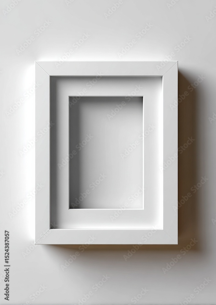 Poster minimalist white picture frame on wall, ideal for mockups and showcasing creativity and design, with