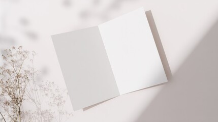 Blank Greeting Card Mockup with Dried Flowers and Soft Shadows, Perfect for Invitations and Personalized Messages, Representing Minimalist Elegance : Generative AI