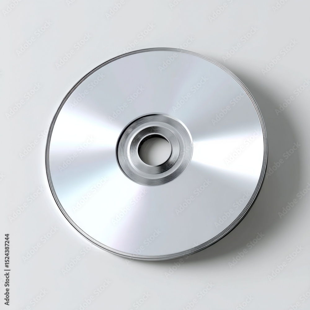 Poster silver compact disc on white surface, symbolizing data storage and digital archiving for information