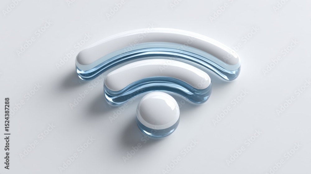Aufkleber Glossy Wifi Symbol on White Surface, Representing Wireless Connectivity and Technological Innovation for Digital Solutions and Communication : Generative AI