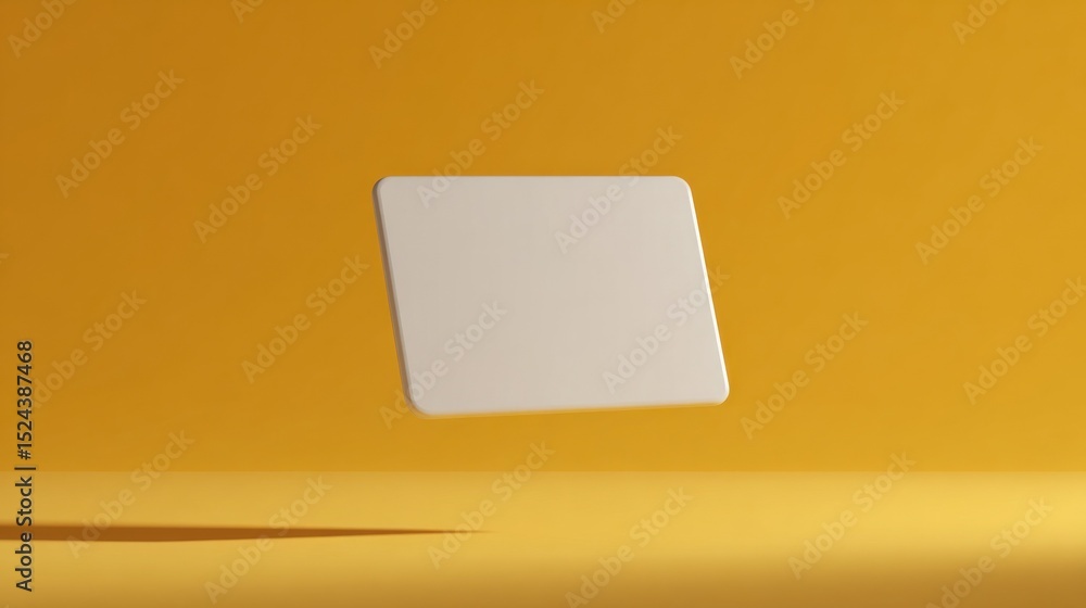 Poster floating white card on yellow background, symbolizing innovation and digital transformation for mode