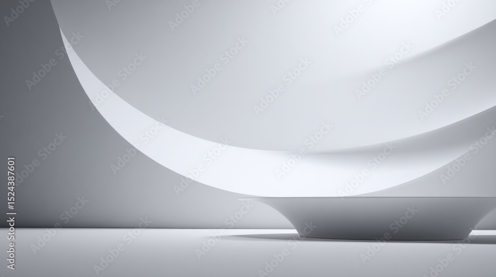Aufkleber Minimalist White Curved Architecture, Ideal for Product Showcase and Modern Branding Campaigns, Emphasizing Cleanliness and Innovation : Generative AI