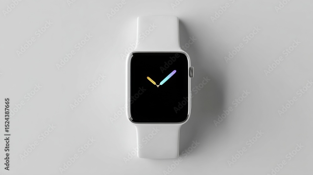 Poster smartwatch with color-coded hands on white surface, illustrating time management and productivity fo