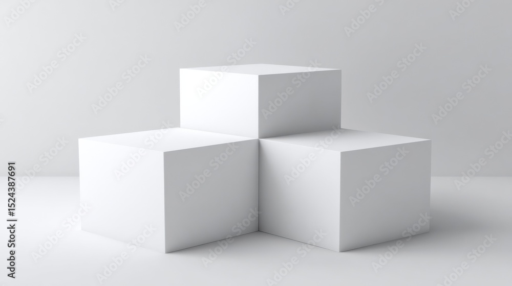 Aufkleber Three White Cubes Stacked in Minimalist Style, Representing Foundation and Product Display, Ideal for Branding and Promotion : Generative AI