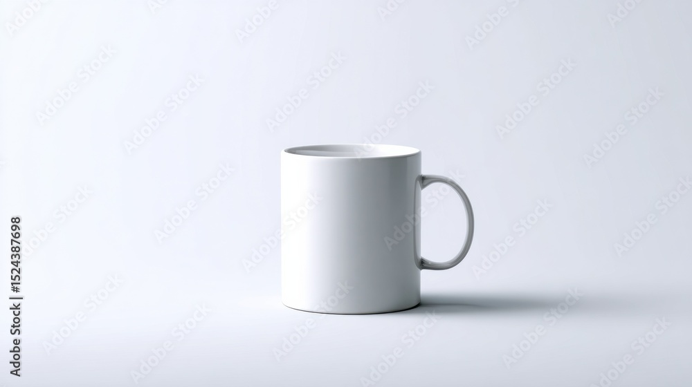 Poster white ceramic mug on a light background, ideal for mockups and product visualization in advertising 