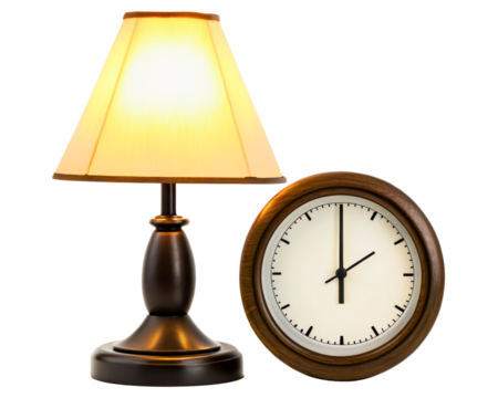 Charming table lamp paired with a classic wall clock for decor on a transparent background