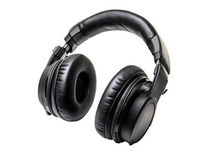 A single pair of black over-ear headphones isolated on a white background