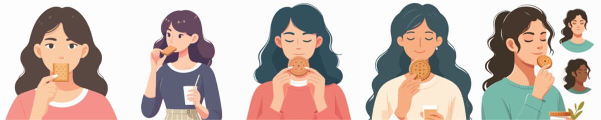 vector character woman eating biscuit
