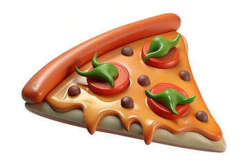 Cartoon pizza slice with melted cheese and toppings