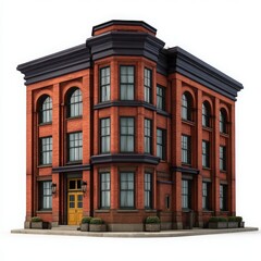 Fototapeta premium Brick corner building architectural model isolated on white background