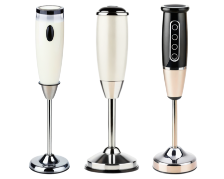 Set of modern handheld mixers for easy food preparation on a transparent background