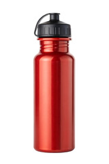 blank red aluminum sport bottle mockup, isolated PNG transparent background