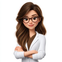 Obraz premium Cartoon doctor girl with glasses isolated on white background