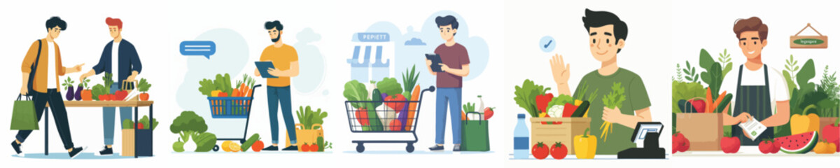 vector character man shopping for vegetables