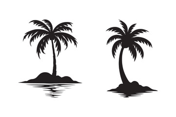 Palm Tree Silhouette Icons Tropical Island Vector Graphics for Beach and Summer Designs