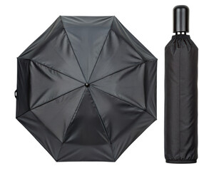Compact folding umbrella for convenient travel in any weather on a transparent background