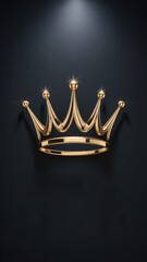 Shiny gold crown icon illuminated by spotlight on black background for premium logo and royalty themes

