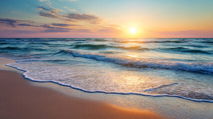 colorful wave at beach at sunrise