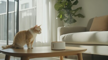 Cozy home scene with a cat and humidifier