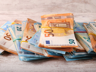 Bundles of euro banknotes