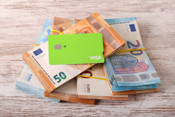 euro banknotes and credit cards