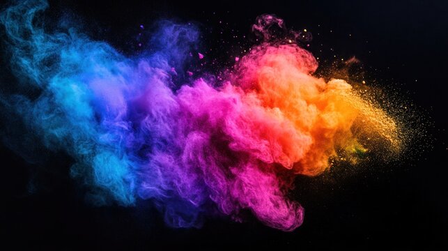 A Vibrant Explosion: Captivating Multi-Colored Dust Cloud Against a Dark Canvas