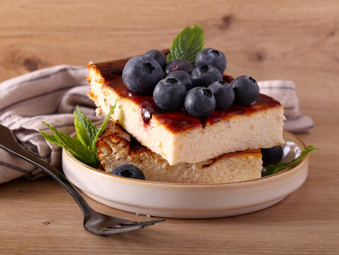Cheesecake slices with blueberry - Powered by Adobe