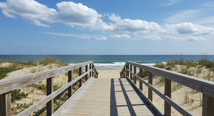 Wooden Boardwalk Leading To The Ocean