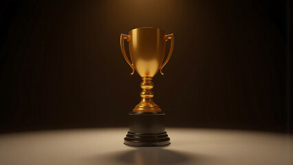 gleaming golden trophy stands prominently center stark background bathed warm studio lighting poised