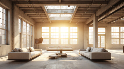 minimalist industrial loft features sleek sofas minimalist coffee tables ceiling illuminated warm