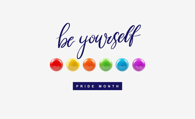 Lgbt Pride and slogans social media post. Vector design element for lgbt pride social post, banner, logo Pride. Template love is love, be proud, be yourself. Liquid forms in lgbt flag colours.