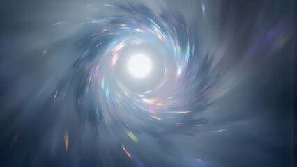 serene swirling vortex iridescent hues dominates background evoking ethereal dance light shadow misty