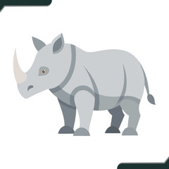 Naklejka premium Flat Vector Illustration of a Rhinoceros in Side View with Simple Design
