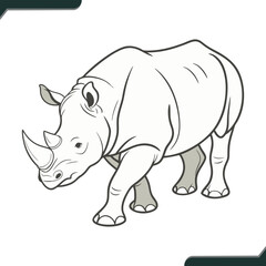 Fototapeta premium Flat Vector Illustration of a Rhinoceros Side View