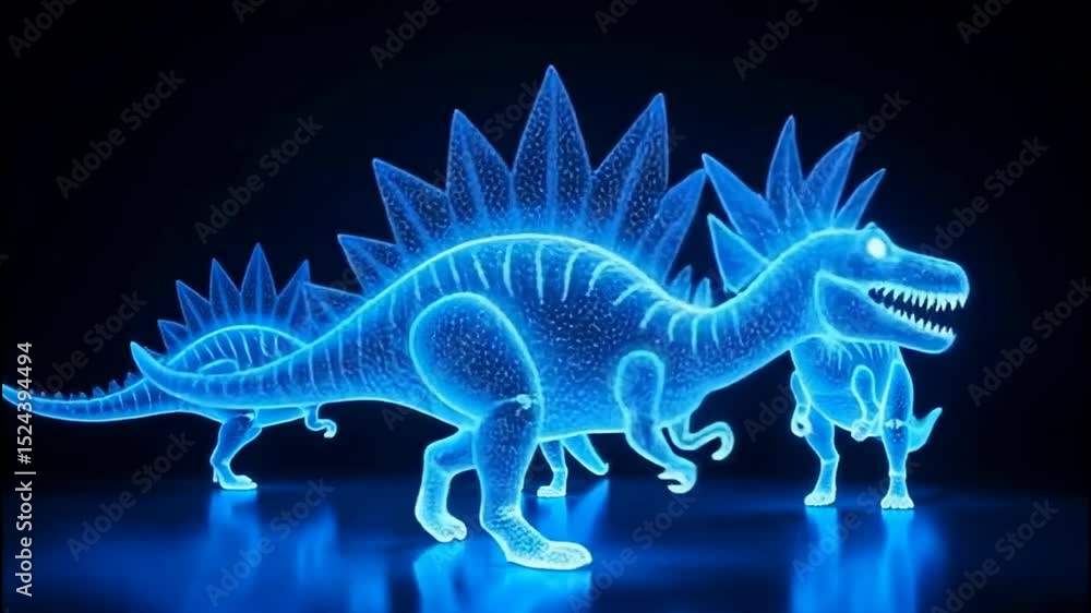 Poster the image features three glowing blue dinosaur figures arranged in a row against a dark background.