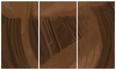Modern interior triptych. The picture is painted by hand on a tablet.