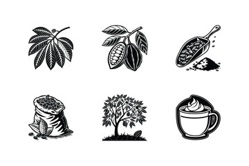 Cocoa Bean Illustrations Vintage Style Clipart Set for Chocolate, Beverage, and Food Designs
