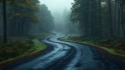 Obraz premium Misty forest winding road