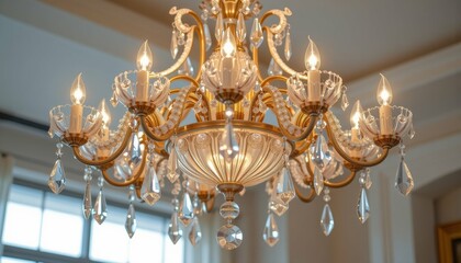 Elegant Chandelier Installation in Luxurious Interior Home Decor Modern Bright Glamour