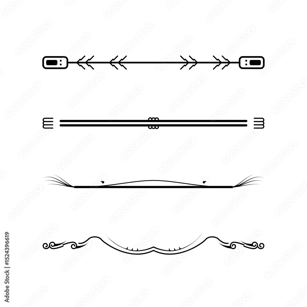 Poster set black simple line collection doodle border elements vector design style sketch isolated illustra